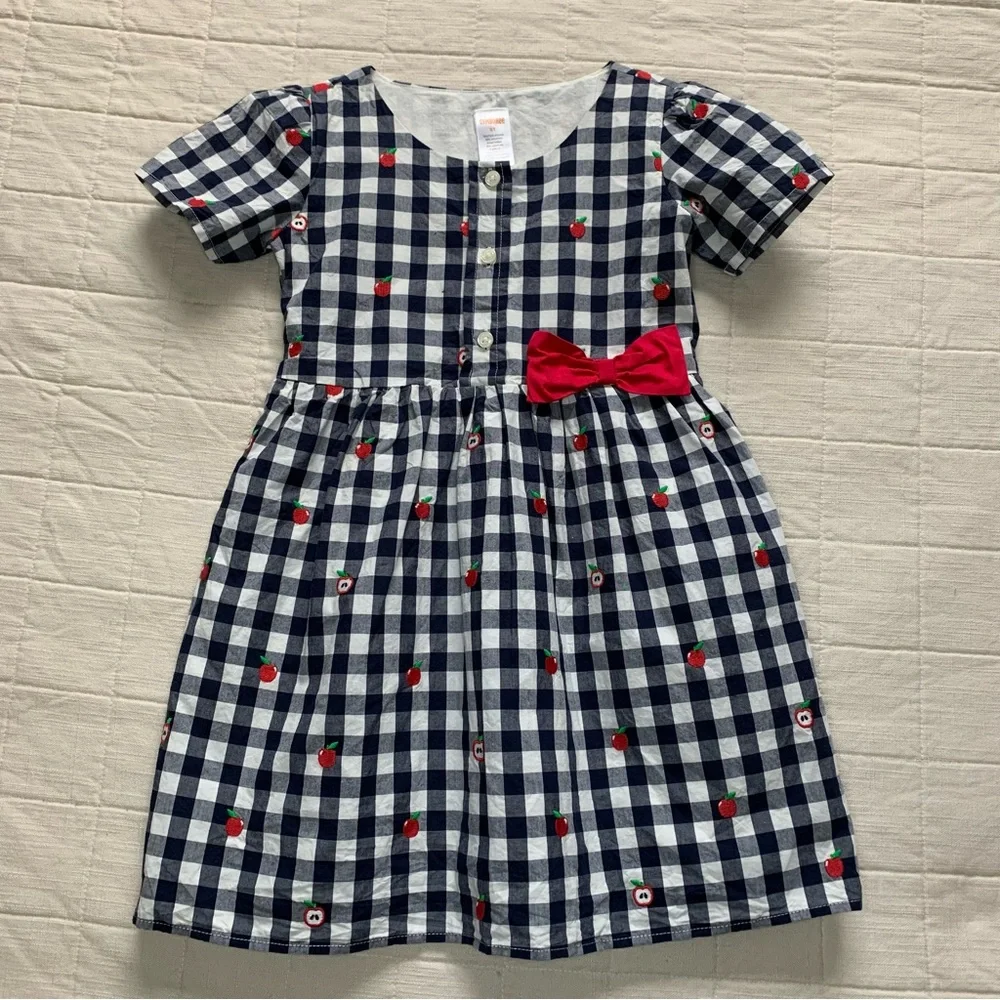 Gymboree‎ Navy Gingham Apple Poplin Dress Size 5T